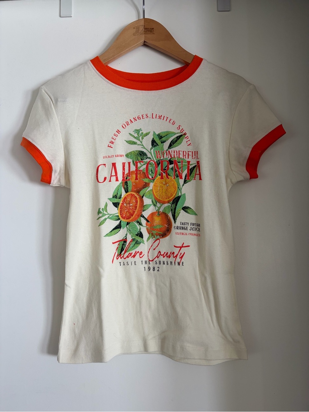 California Orange Graphic Ringer Tee - Cream with Orange Trim